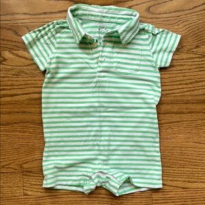 Primary Kids Green Striped Baby Shirt Romper